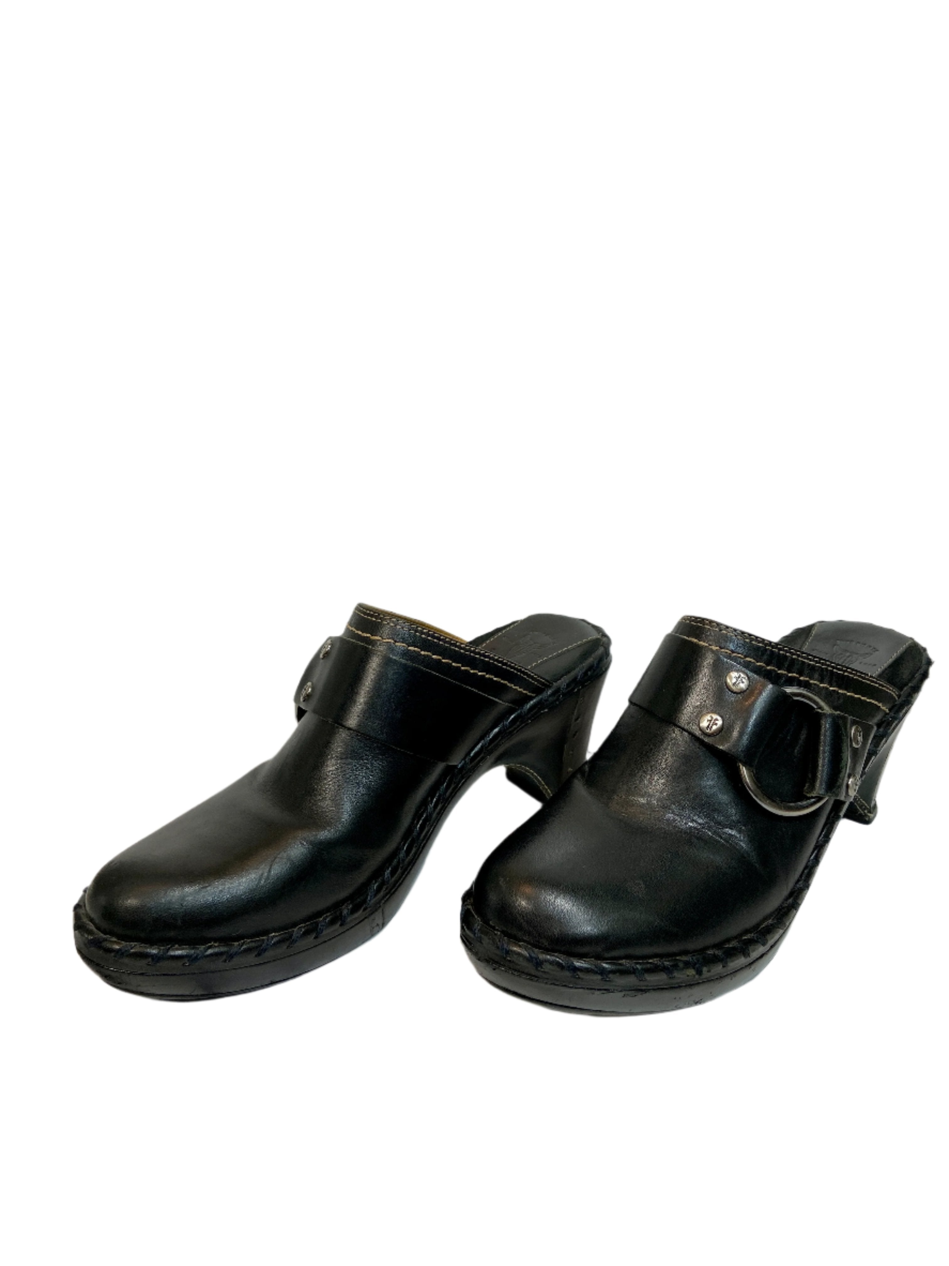 FRYE Black leather clogs (6.5)