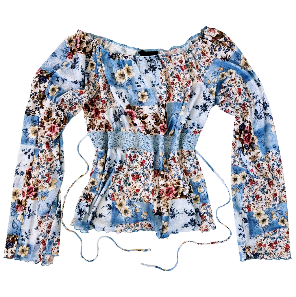 Vintage Flowy Blue Floral Top (M/L)