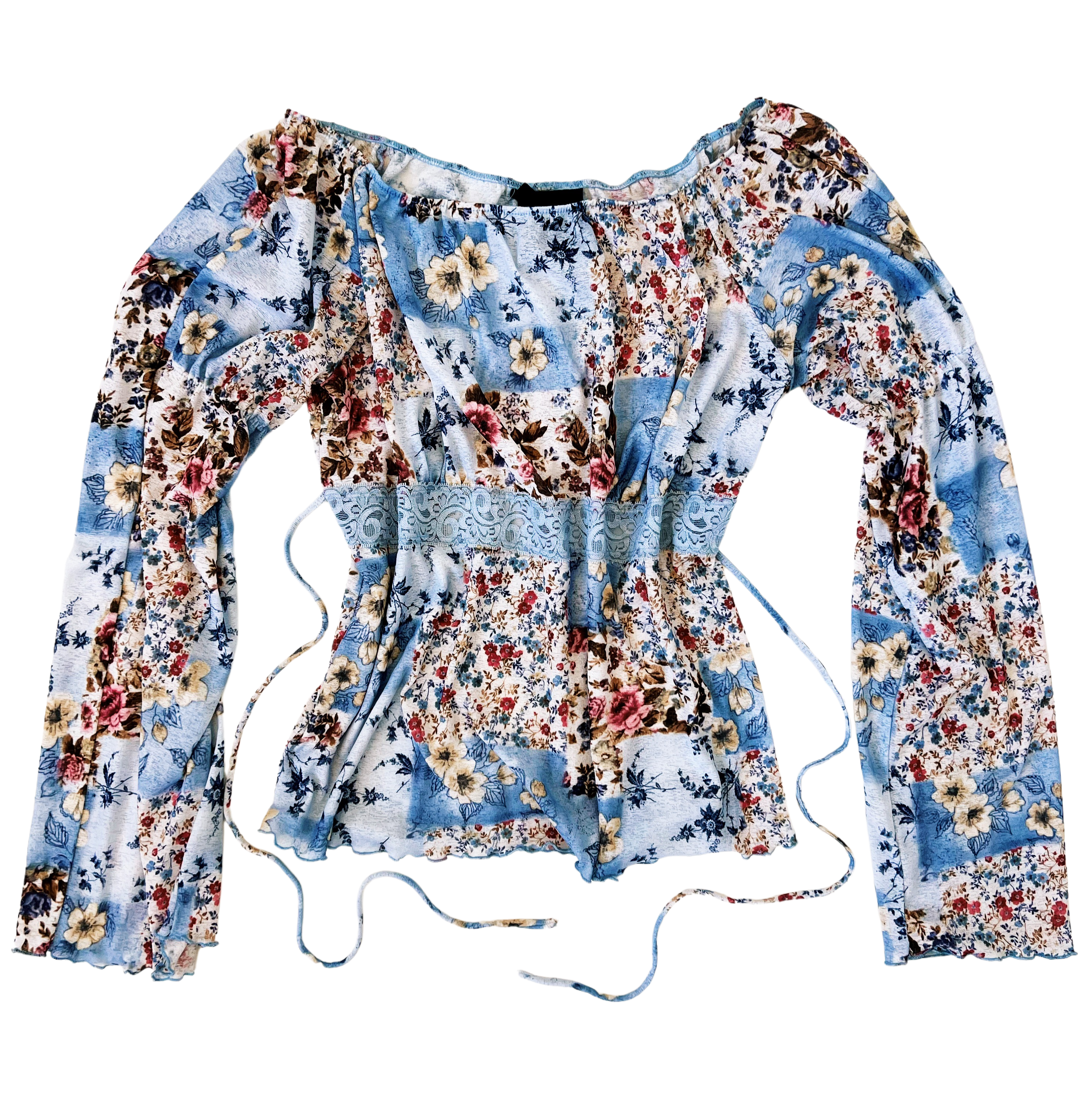 Vintage Flowy Blue Floral Top (M/L)
