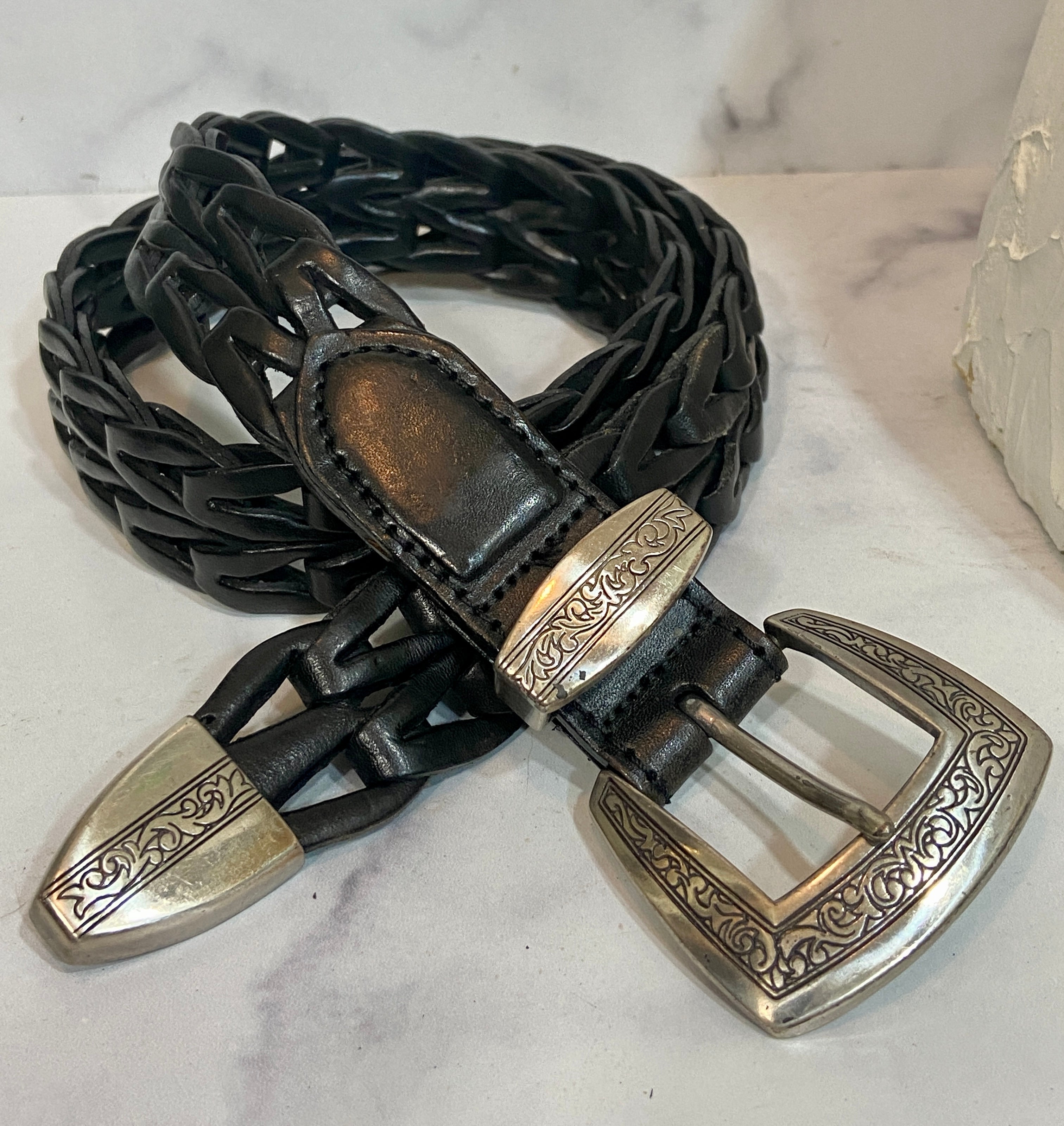 Western Braided black leather belt