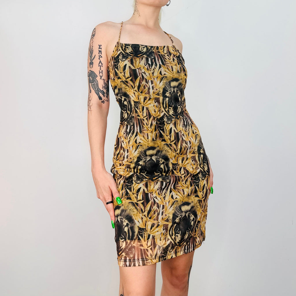90s Micromesh Tiger Print Dress (S)