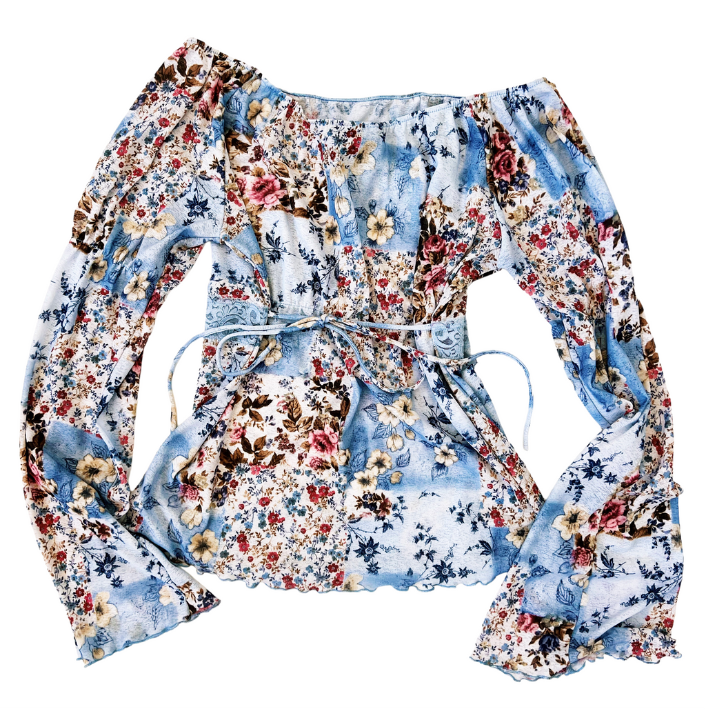 Vintage Flowy Blue Floral Top (M/L)