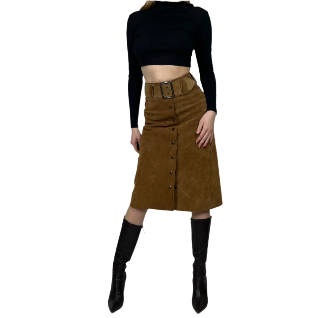 1970s Suede A-line Midi Skirt (XS)