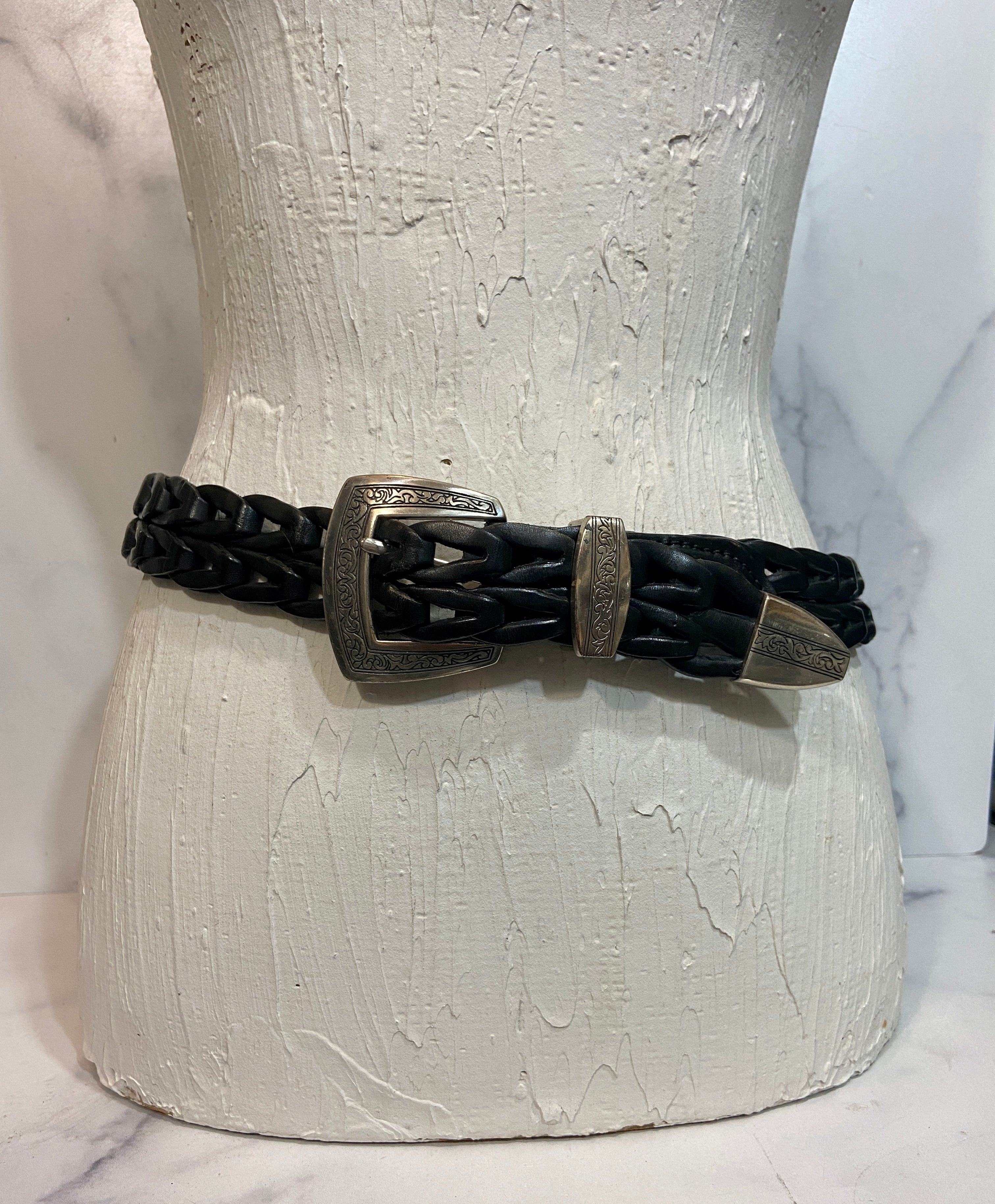 Western Braided black leather belt
