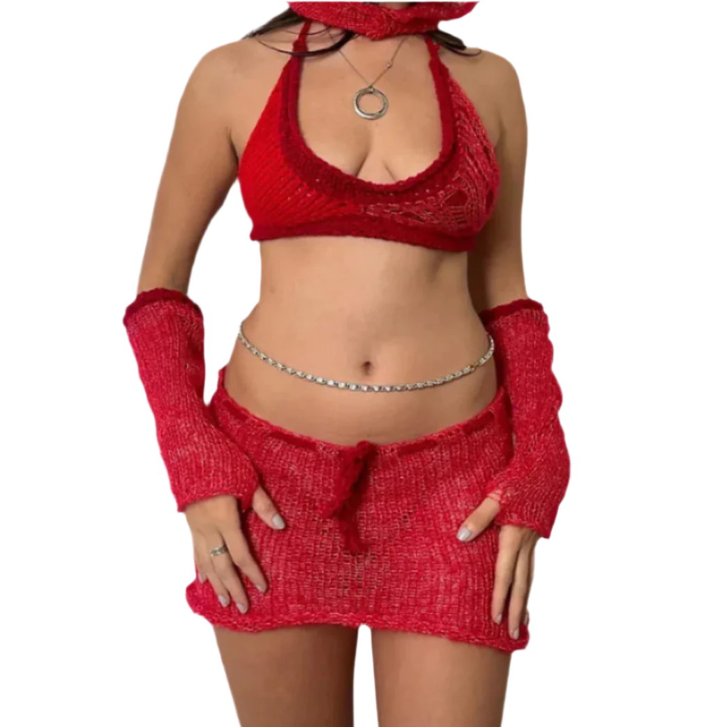Red Mini Skirt & Gloves (XS-XL)
