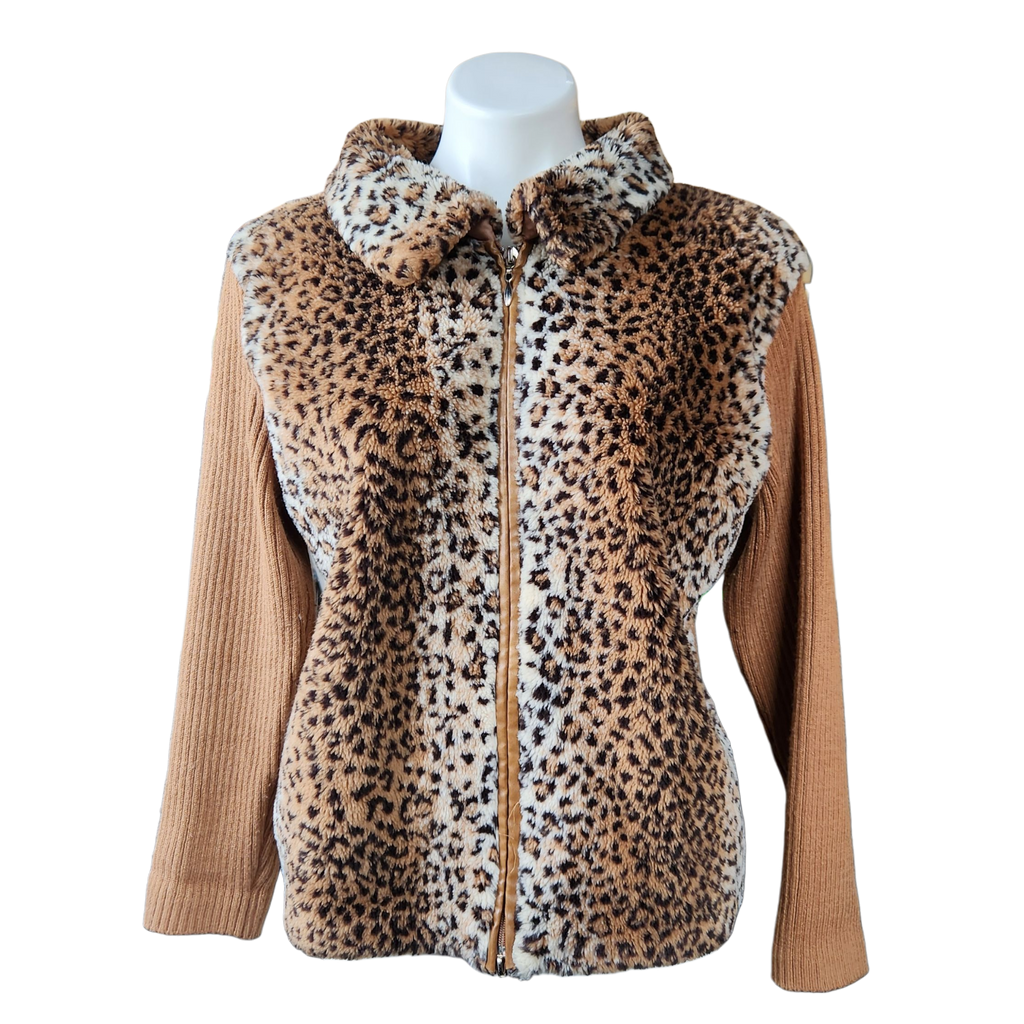 Fuzzy Cheetah Zip-Up Sweater (XL)