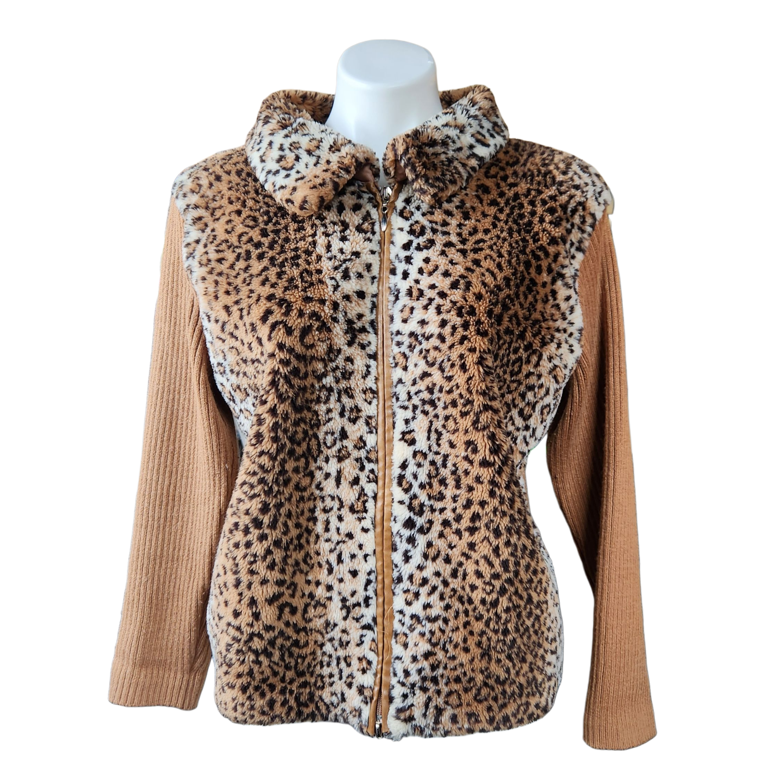 Fuzzy Cheetah Zip-Up Sweater (XL)