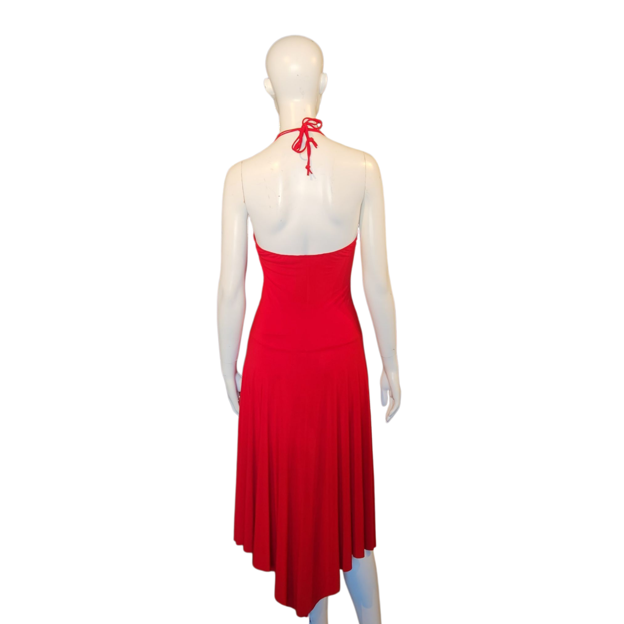 Y2K Ruby Red Halter Dress (M)