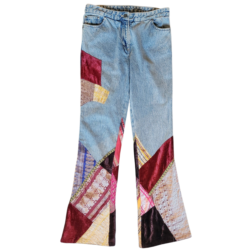 Velvet Patchwork Flare Jeans (M)
