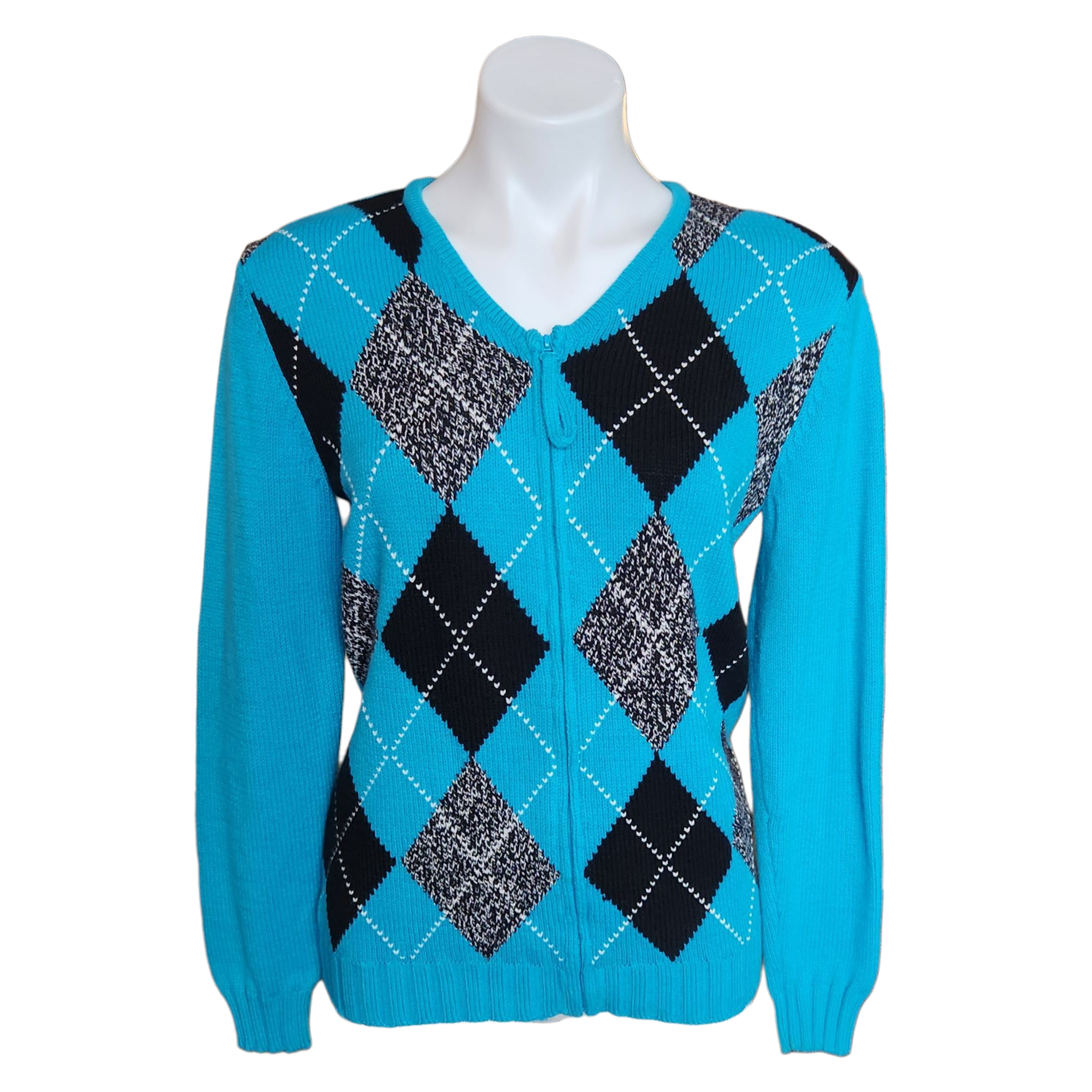 Teal Plaid Zip-up Sweater (M)