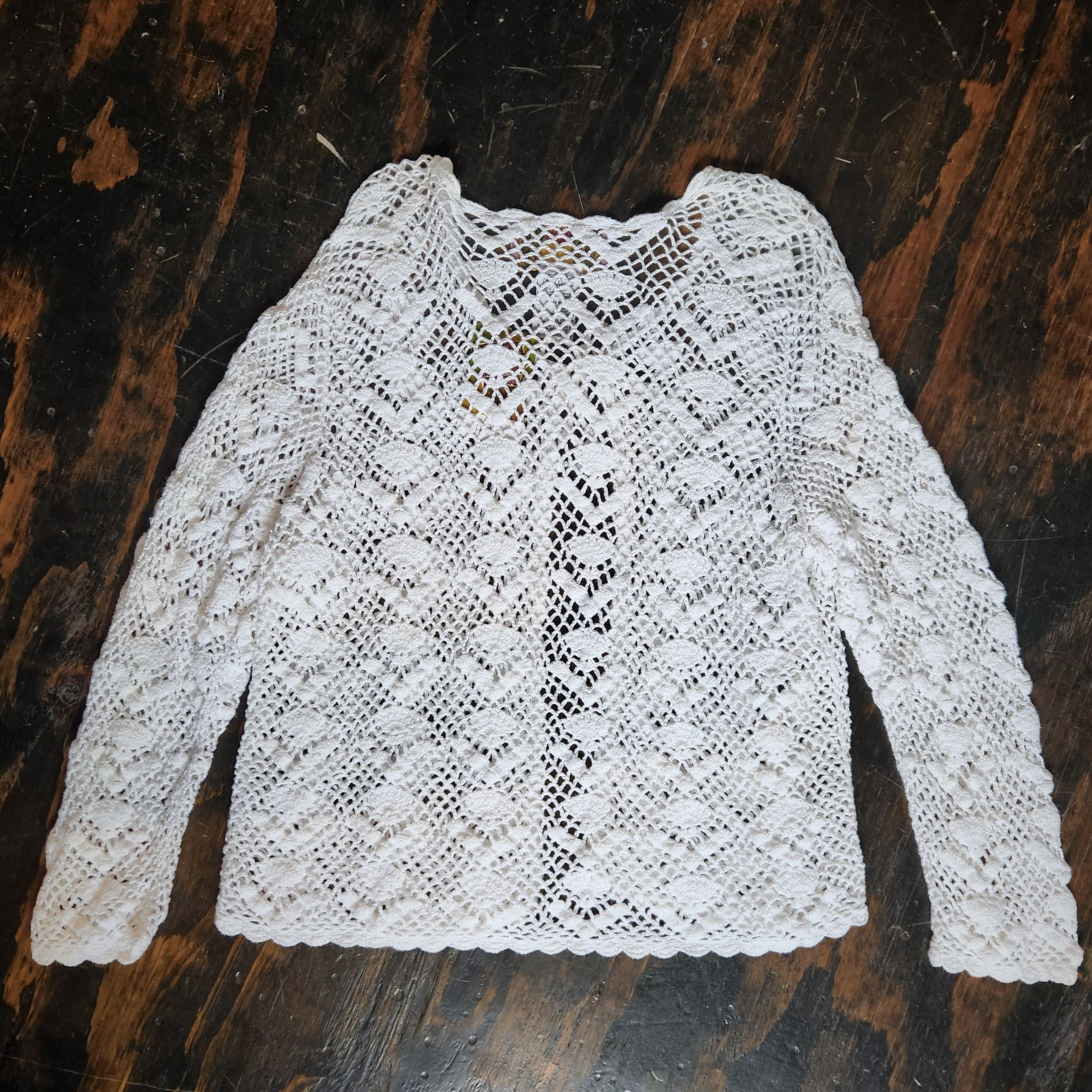Vintage Embroidery White Cardigan (L)
