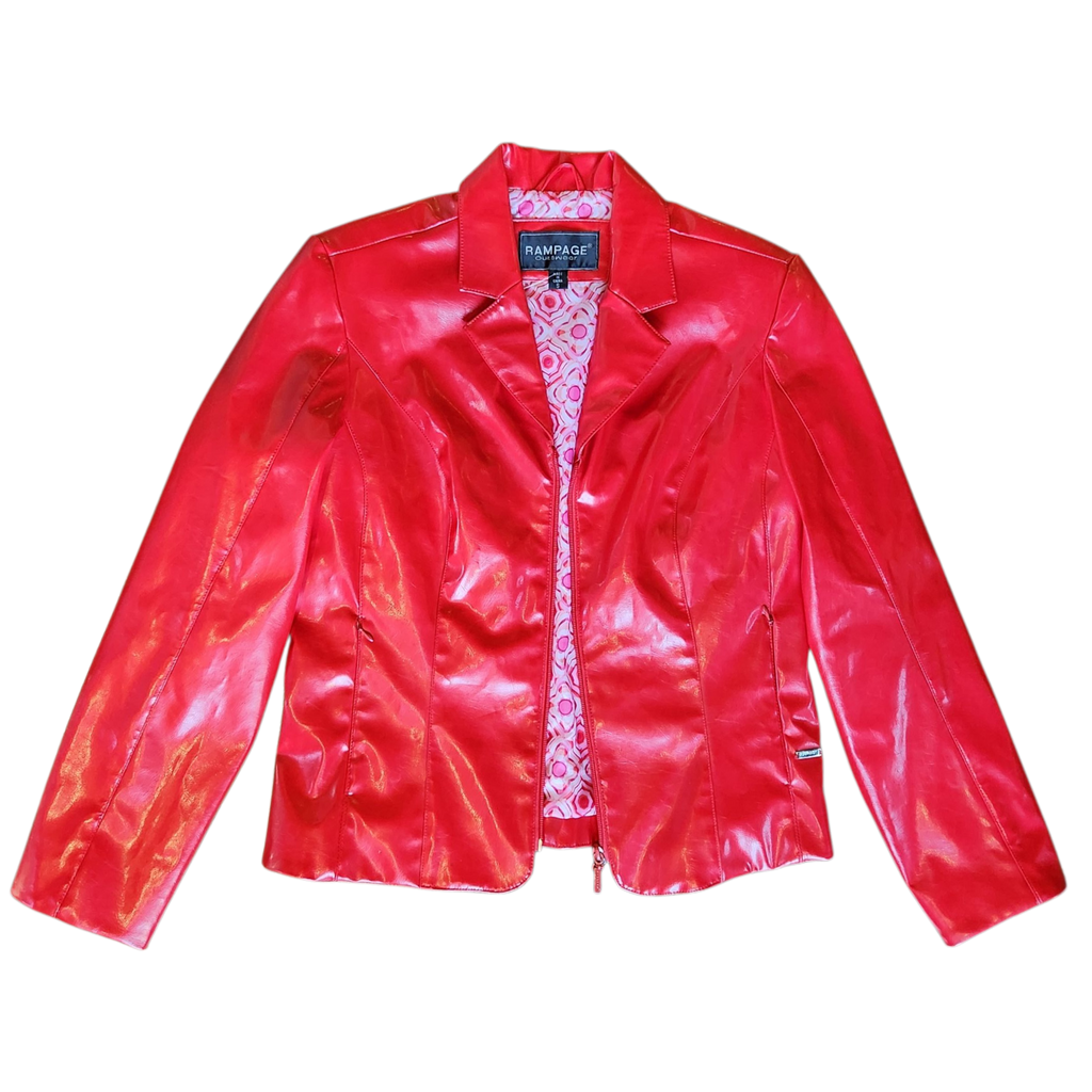 Glossy Red Zip-up Blazer (S)