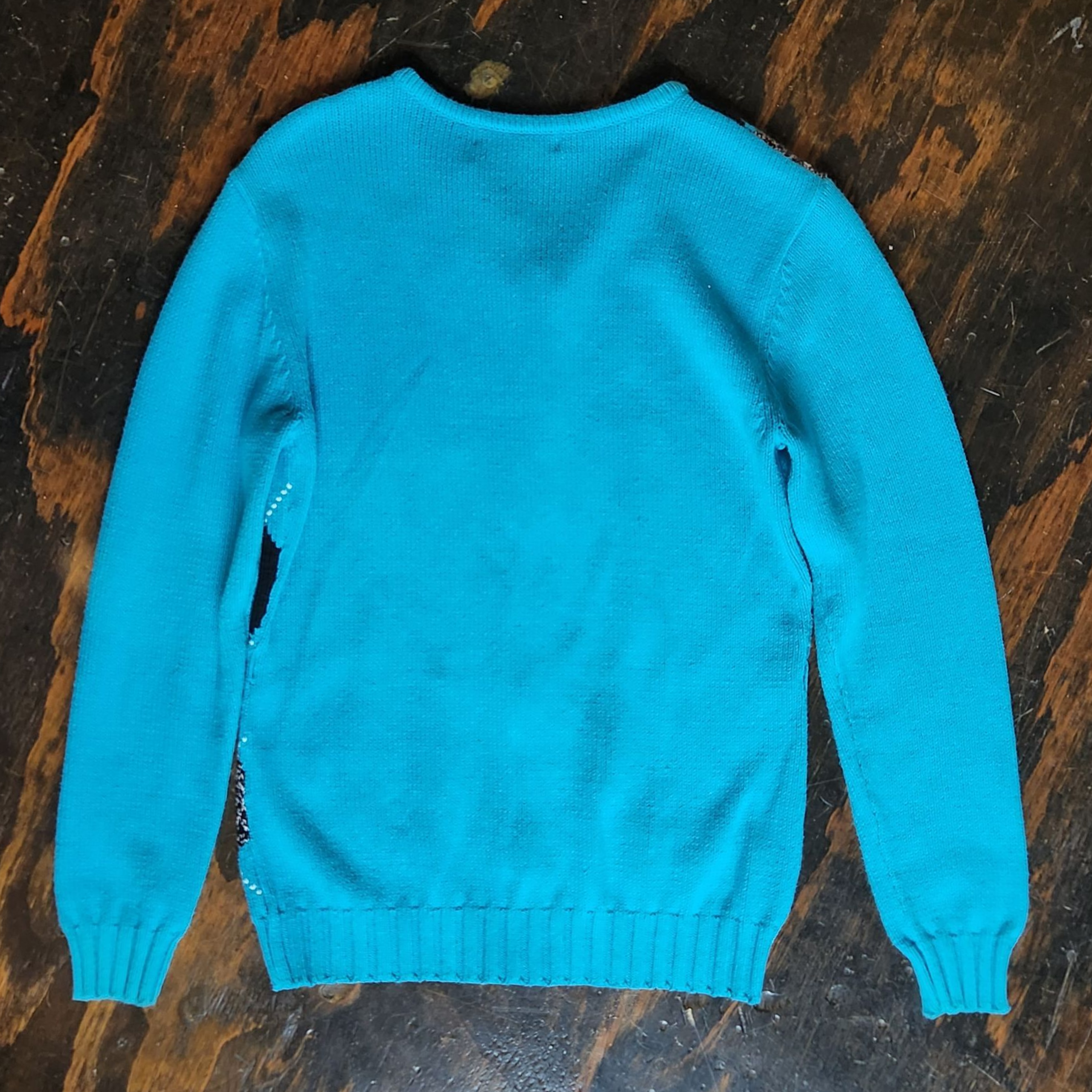Teal Plaid Zip-up Sweater (M)