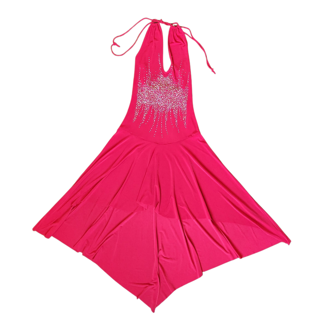 Y2K Ruby Red Halter Dress (M)