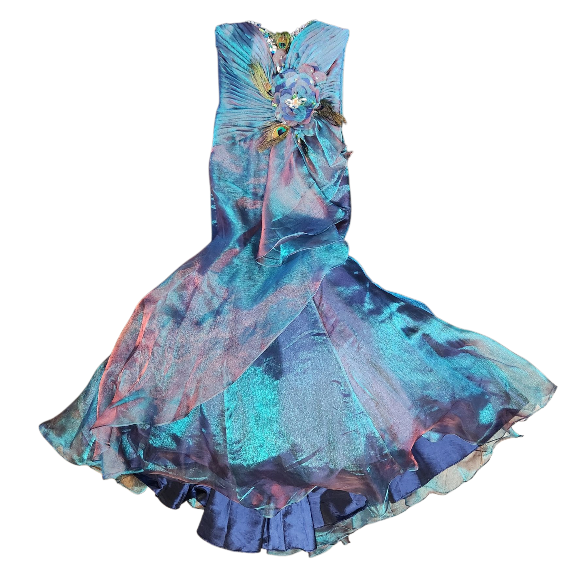 Peacock Strapless Flutter Formal Dress (S)
