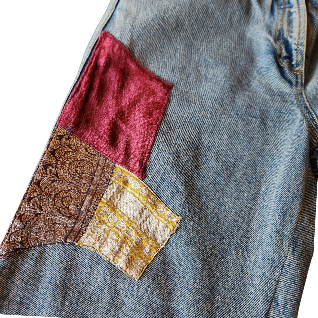 Velvet Patchwork Flare Jeans (M)