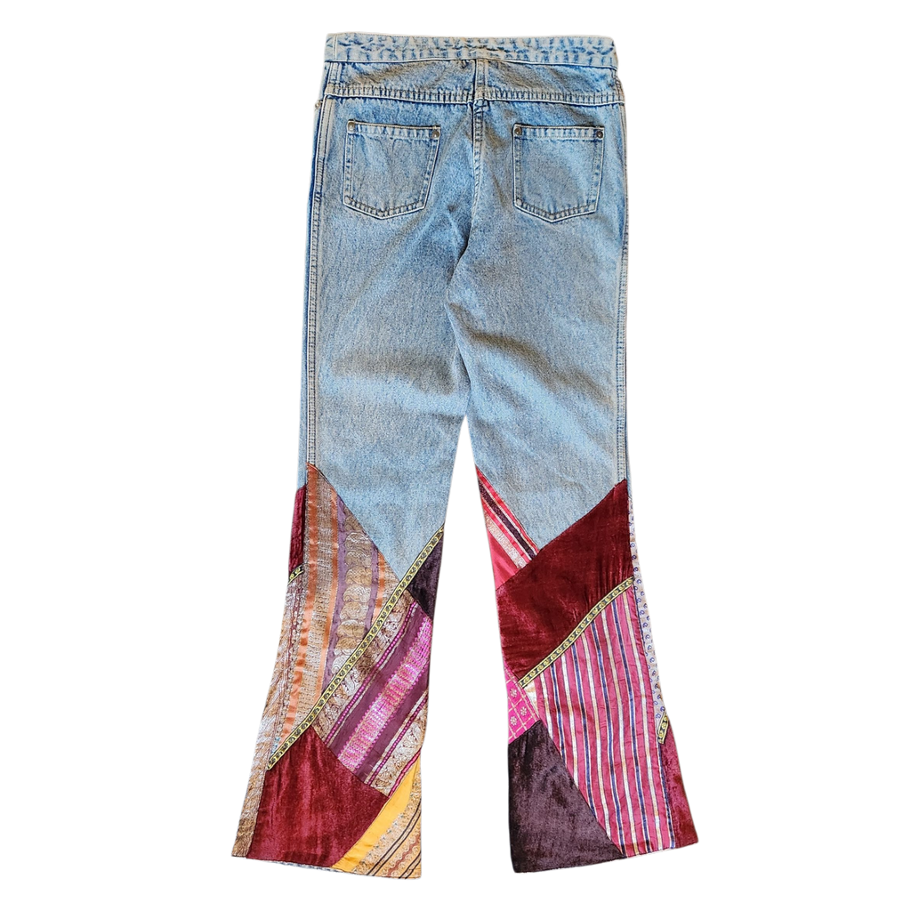 Velvet Patchwork Flare Jeans (M)