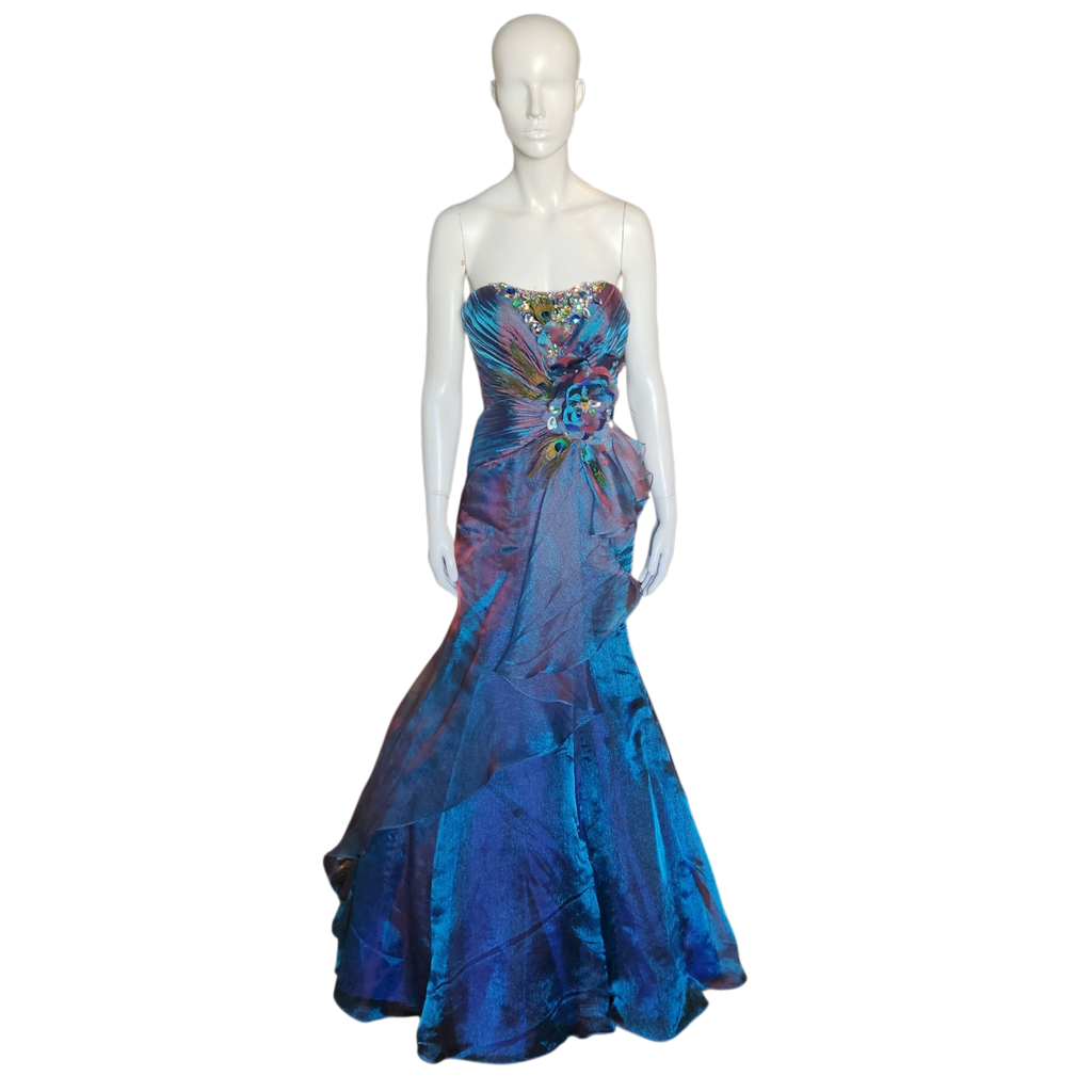 Peacock Strapless Flutter Formal Dress (S)