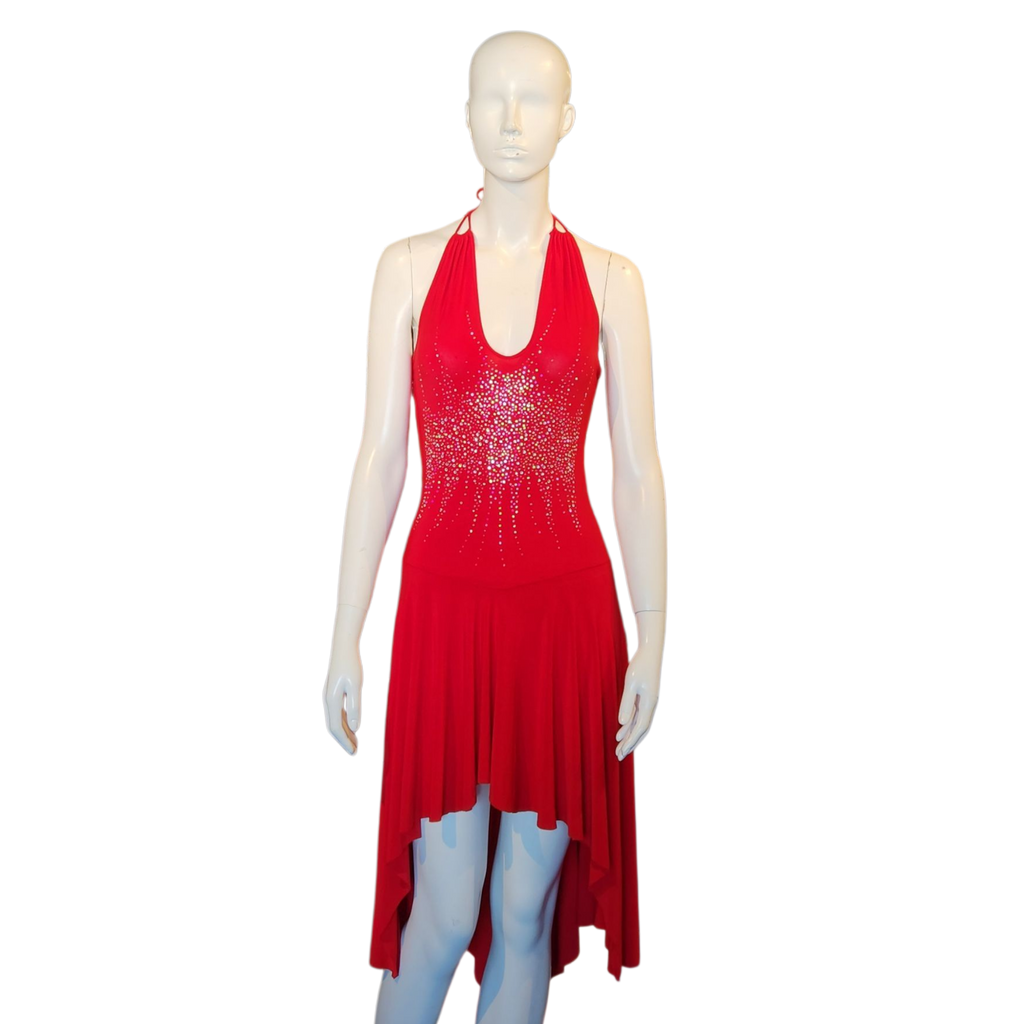 Y2K Ruby Red Halter Dress (M)