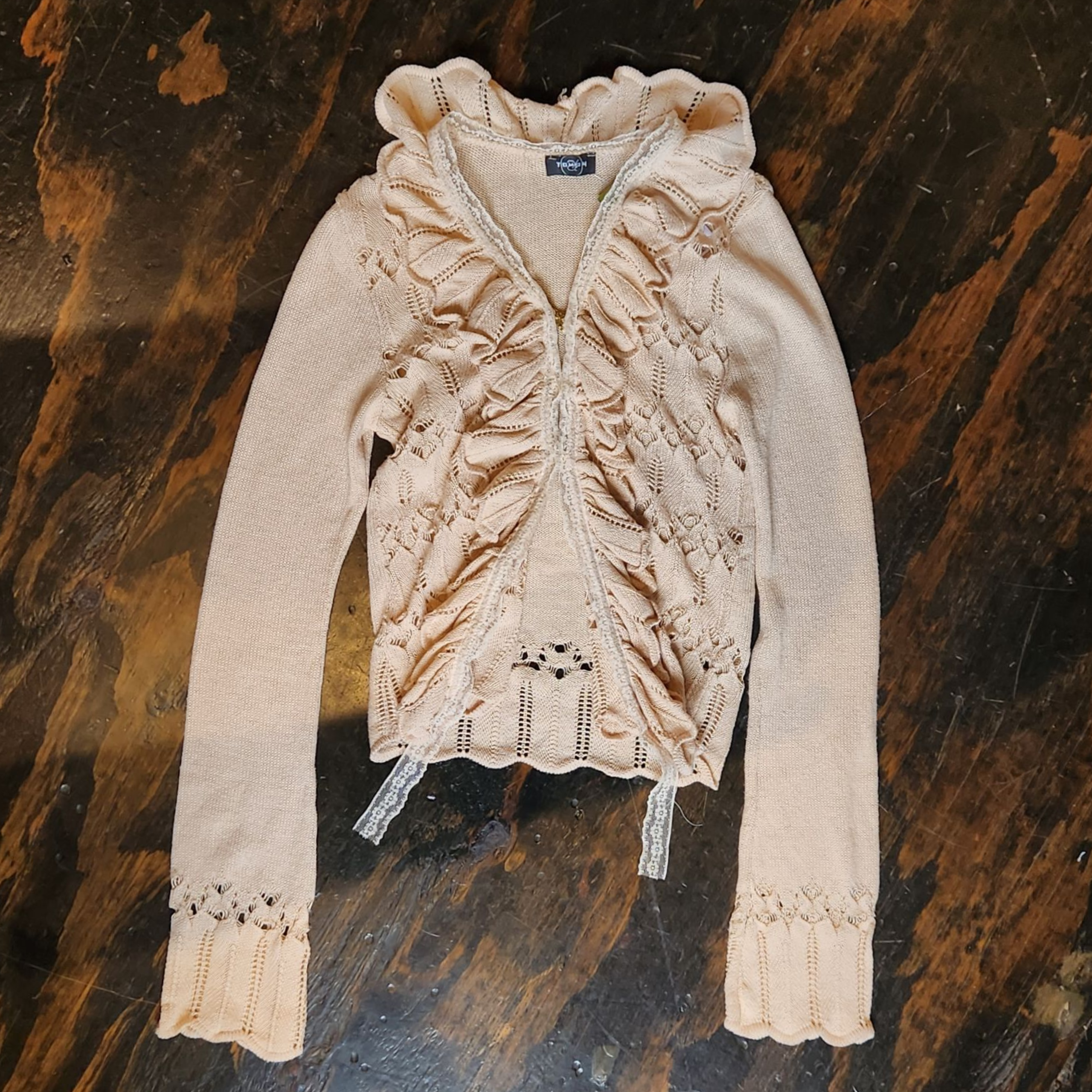 Cream Knit Ruffle Sweater (XS)