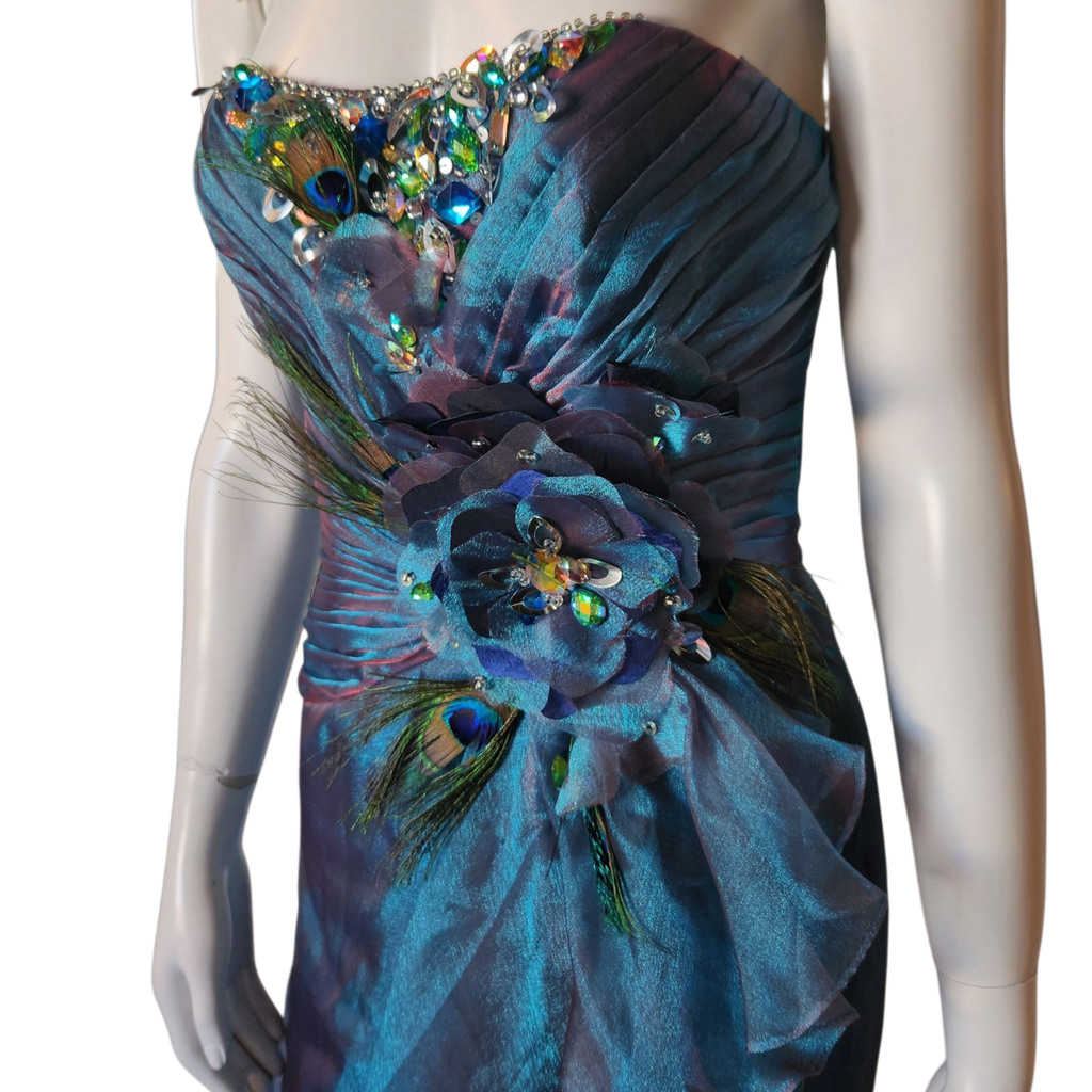 Peacock Strapless Flutter Formal Dress (S)